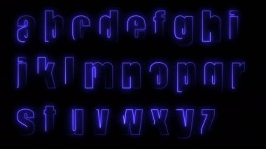 Dynamic glow effects of the contours of the lowercase letters of the English alphabet on a black background. Neon design elements. Can be used to create a variety of presentations, news, online media, social media and vibrant backgrounds. Looped 