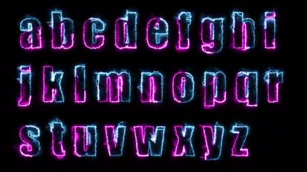 Dynamic Glow Effects Contours Lowercase Letters English Alphabet Black Background — Stock Video