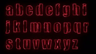 Dynamic glow effects of the contours of the lowercase letters of the English alphabet on a black background. Neon design elements. Can be used to create a variety of presentations, news, online media, social media and vibrant backgrounds. Looped 