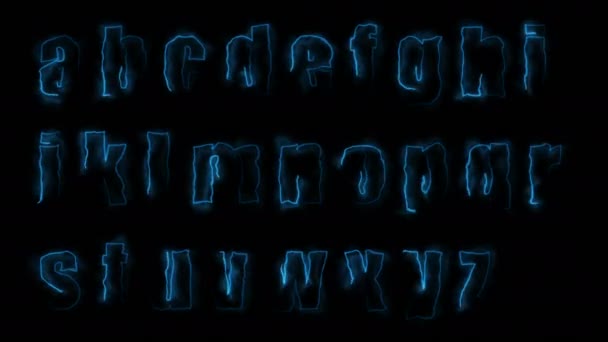 Dynamic Glow Effects Contours Lowercase Letters English Alphabet Black Background — Stock Video