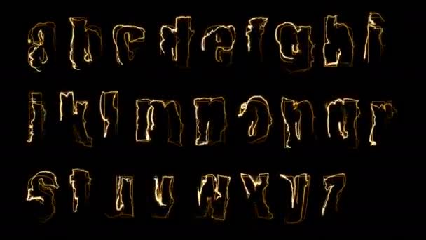 Dynamiczne Efekty Świetlne Konturów Małych Liter Angielskiego Alfabetu Czarnym Tle — Wideo stockowe