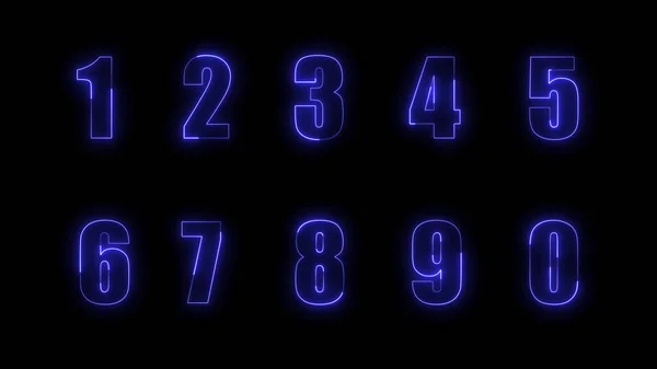 Renderowanie Blask Konturów Liczb Czarnym Tle Neonowe Elementy Konstrukcyjne Może — Zdjęcie stockowe