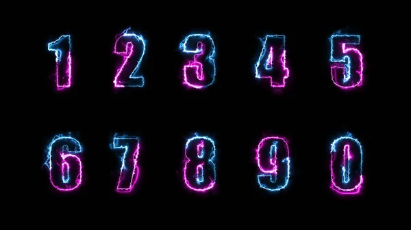 Rendendo Bagliore Contorni Numeri Uno Sfondo Nero Elementi Design Neon — Foto Stock