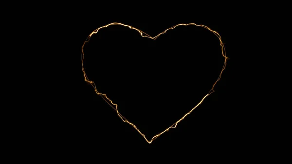 Απόδοση Εφέ Λάμψης Του Περιγράμματος Της Καρδιάς Μαύρο Φόντο Στοιχεία — Φωτογραφία Αρχείου