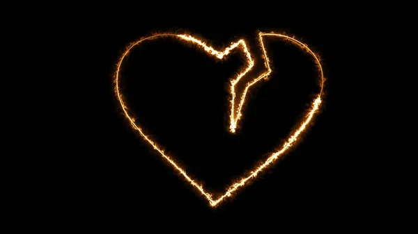 Kırık Kalbin Dış Hatlarının Boyutlu Parıltı Efektleri Siyah Bir Zemin — Stok fotoğraf
