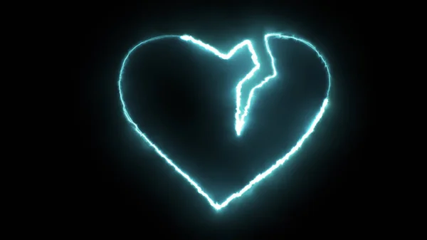 Kırık Kalbin Dış Hatlarının Boyutlu Parıltı Efektleri Siyah Bir Zemin — Stok fotoğraf