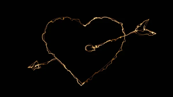 黒い背景にキューピッドの矢印でピアス心臓の輪郭の3Dレンダリングの輝き効果 ネオンのデザイン要素 さまざまなプレゼンテーション ニュース オンラインメディア ソーシャルメディア 活気のある背景を作成するために使用できます — ストック写真