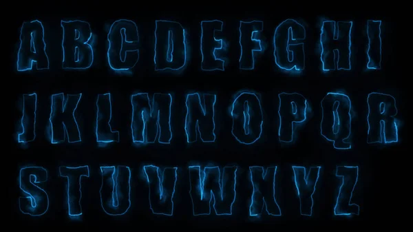 Renderujące Efekty Świetlne Konturów Dużych Liter Angielskiego Alfabetu Czarnym Tle — Zdjęcie stockowe