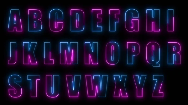 Rendering Glow Effects Contours Uppercase Letters English Alphabet Black Background — Stock Photo, Image
