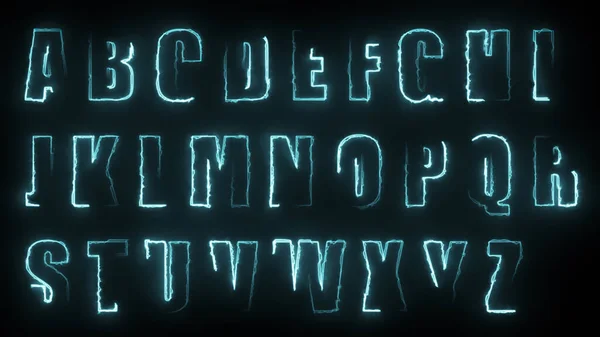 Rendering Glow Effects Contours Uppercase Letters English Alphabet Black Background — Stock Photo, Image