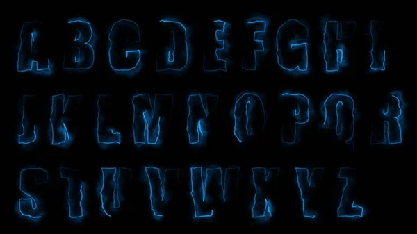 Rendering Glow Effects Contours Uppercase Letters English Alphabet Black Background — Stock Photo, Image