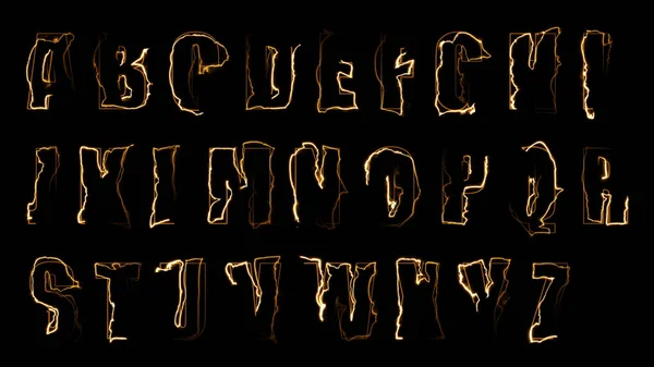 Rendering Glow Effects Contours Uppercase Letters English Alphabet Black Background — Stock Photo, Image