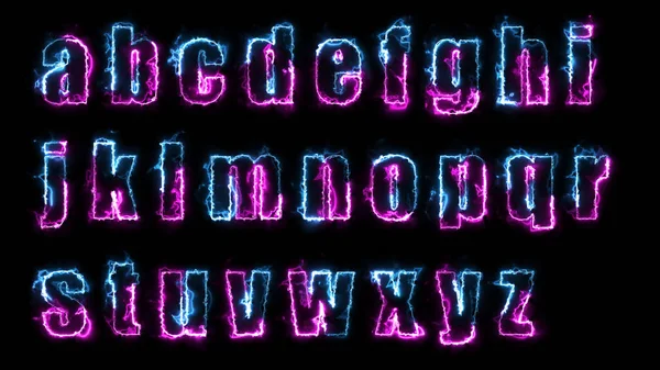 Renderujące Efekty Świetlne Konturów Małych Liter Angielskiego Alfabetu Czarnym Tle — Zdjęcie stockowe