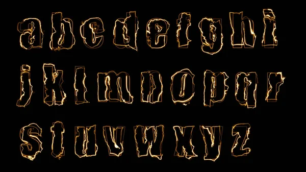 Rendering Glow Effects Contours Lowercase Letters English Alphabet Black Background — Stock Photo, Image