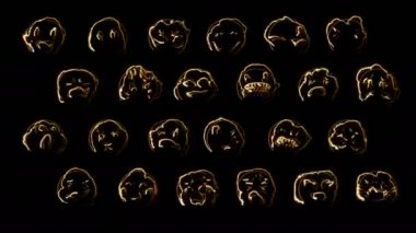 24 emoji yüzlü dinamik parlaklık efektleri. Neon duygusal işaretler. Geleceğin parlayan web karakterleri. Çeşitli sunumlar, haberler, çevrimiçi medya ve sosyal ağlar oluşturmak için kullanılabilirler. Döngülü