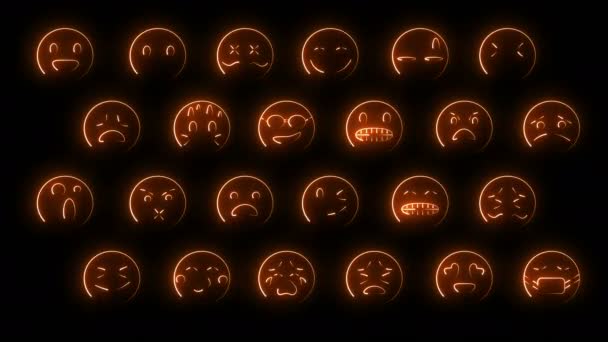 Set Effetti Luminosi Dinamici Facce Emoji Segni Emotivi Neon Personaggi — Video Stock