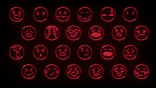 Conjunto Efectos Brillo Dinámico Caras Emoji Signos Emocionales Neón Personajes — Vídeos de Stock