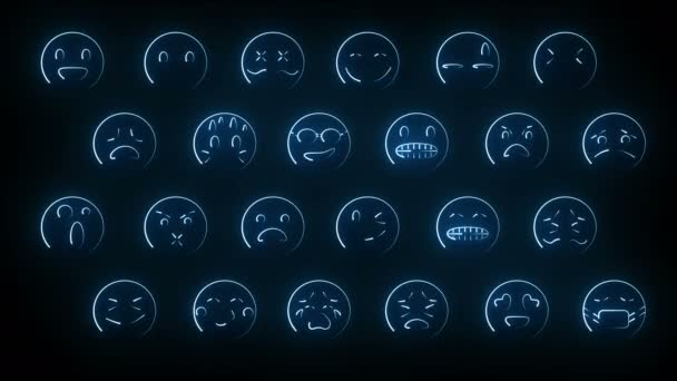 Dynamische Glüheffekte Set Mit Emoji Gesichtern Leuchtende Emotionale Zeichen Futuristisch — Stockvideo