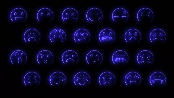 Dynamic Glow Effects Set Emoji Faces Neon Emotional Signs Futuristic — Stock Video