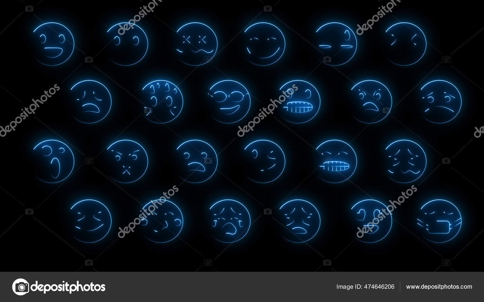 Rendering Set Emoji Glow Effects Neon Emotional Signs Futuristic ...