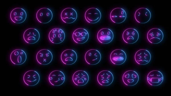 Rendering Set Emoji Con Effetti Luminosi Segni Emotivi Neon Personaggi — Foto Stock