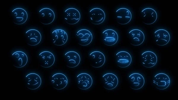 Renderowanie Zestawu Emotikony Efektami Świecenia Neonowe Oznaki Emocjonalne Futurystyczne Świecące — Zdjęcie stockowe