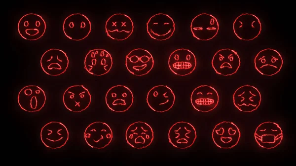 Weergave Van Een Set Van Emoji Met Glow Effecten Neon — Stockfoto