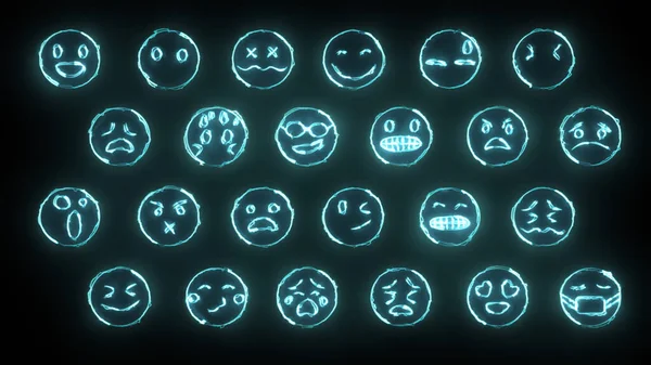 Rendering Eines Sets Von Emojis Mit Glüheffekten Leuchtende Emotionale Zeichen — Stockfoto