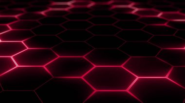 Soyut fütüristik altıgen örgü ve ışık efektlerinin 3 boyutlu yorumlanması. Sunumlar, haberler, çevrimiçi ortam için arkaplan olarak kullanılabilir