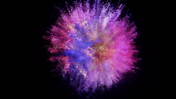 Animation Explosion Colored Particles Black Background Slow Motion Bright Background — Video Stock