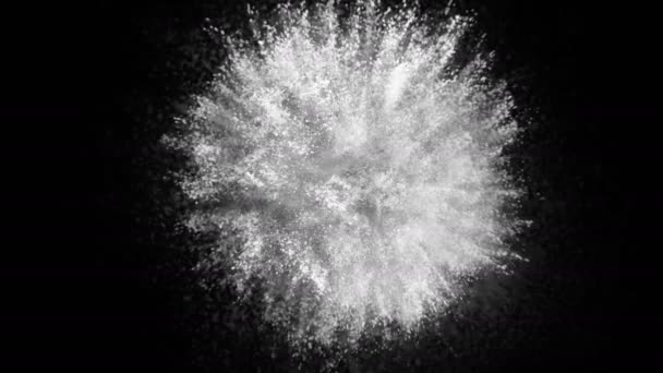 遅い動きで黒の背景に白い粒子の爆発のアニメーション あなたのビデオの明るい背景 宇宙空間に散乱する粒子 — ストック動画