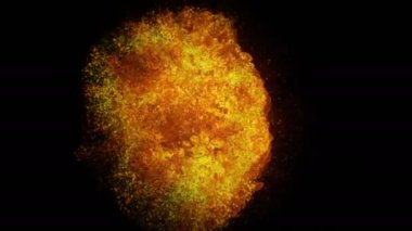 Colorful explosion of fiery particles in slow motion. Bright colors and fiery color transitions during the blast wave. This video can be used as a colorful background for any video