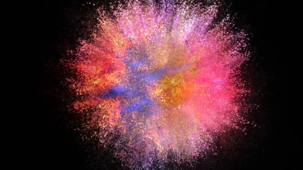 Renderização Uma Explosão Colorida Partículas Coloridas Fundo Preto Fundo Brilhante — Fotografia de Stock