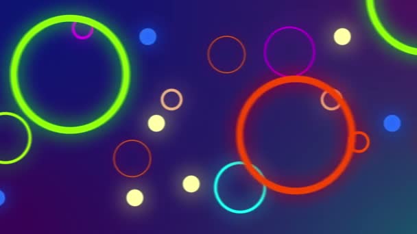 Círculos Multicoloridos Brilhantes Movem Velocidades Diferentes Distâncias Diferentes Uns Dos — Vídeo de Stock