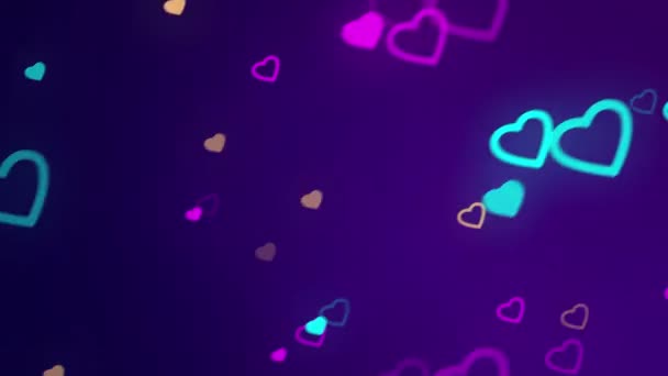 Los Corazones Multicolores Brillantes Mueven Diferentes Velocidades Diferentes Distancias Entre — Vídeos de Stock