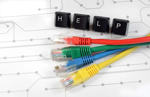Segítség, támogatás, hálózati kábelek áramköri háttér — Stock Fotó
