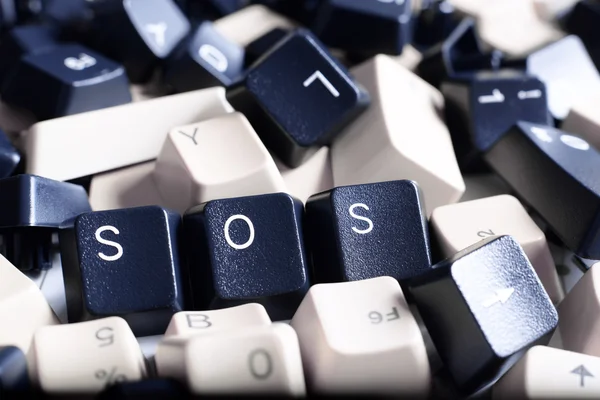 SOS IT AYUDA Montón de teclas de teclado de computadora en blanco y negro —  Fotos de Stock