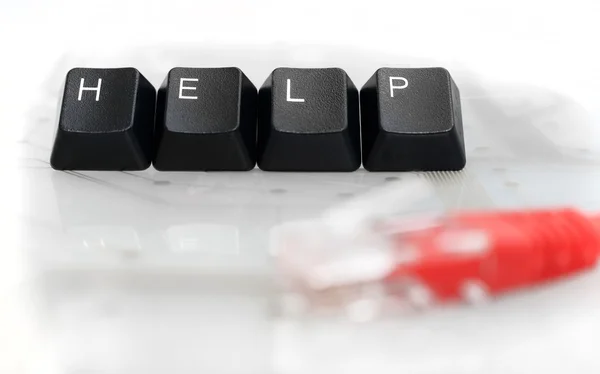 IT HELP Four Keyboard Keys with Network Cable on White Glass — Stock Photo, Image