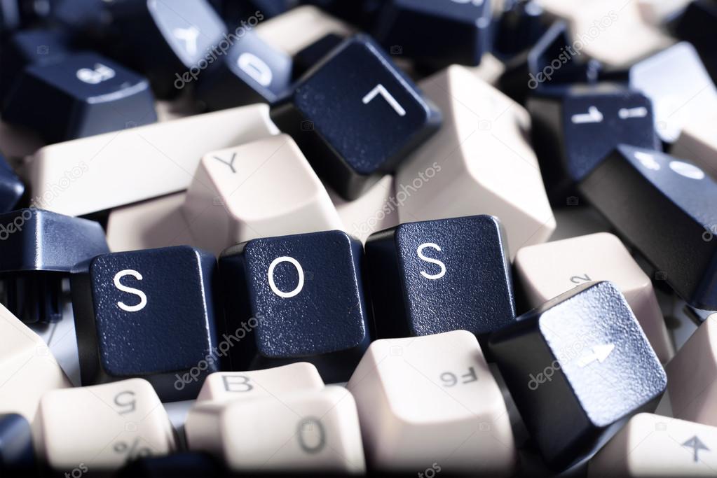 SOS IT HELP Pile of Black and White Computer Keyboard Keys