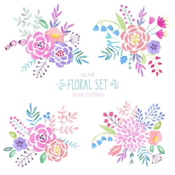 Watercolor floral set. — Stock Vector