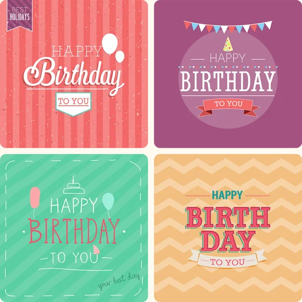 Vintage card - Happy birthday set. Vector illustration. — Stock Vector