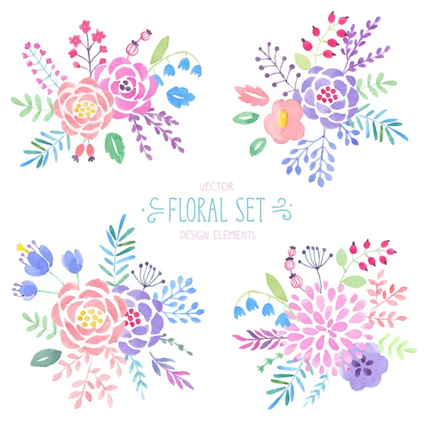 Watercolor floral set. — Stock Vector