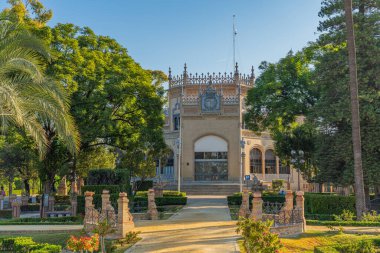Parque de Maria Luisa is the famous public park with them historical buildings in Sevilla, along the Guadalquivir River in Seville, Spain.