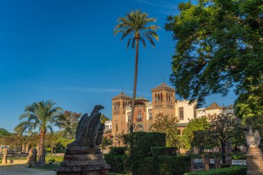 Parque de Maria Luisa is the famous public park with them historical buildings in Sevilla, along the Guadalquivir River in Seville, Spain.