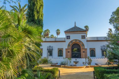 Parque de Maria Luisa is the famous public park with them historical buildings in Sevilla, along the Guadalquivir River in Seville, Spain.