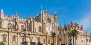 The Cathedral of Saint Mary of the See with skulpture at Seville Cathedral in Seville, Andalusia, Spain