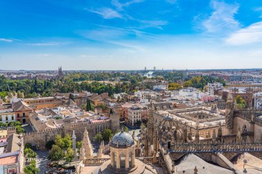 City skyline of Sevilla aerial view from the top of Cathedral of Saint Mary of the See, Seville Cathedral , Andalusia, Spain