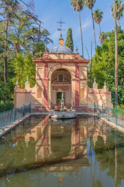 Gardens in historical Reales Alcazares in Seville in Andalusia, Spain