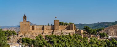 Antequera, Spain October 2020: Moorish castle alcazaba in Antequera, Andalusia Spain panorama