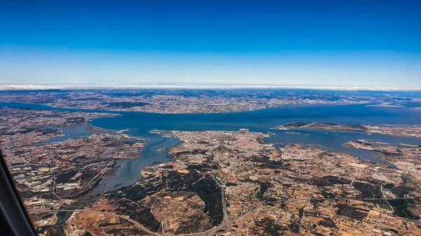 Blick Aus Dem Flugzeug Nach Lissabon Mit Der Bucht Portugal — Stockfoto